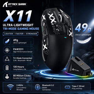 ATTACK SHARK X11 Tri-Mode Wireless Gaming Mouse | RGB Magnetic Charging Dock 22K DPI 49g Ultralight Includes Grip Tape Set