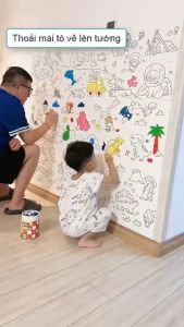 Tranh tô màu cho bé 3m x30cm. Tranh decan dán tường cắt dán sticker khủng long công chúa phương tiện giao thông động vật đồ dùng hằng ngày. Graffiti scroll for children