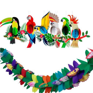 Hawaiian Party Decorations Colorful Paper Pulls Honeycomb Parrot Hanging Ornaments Birthday Party Scene Arrangement Festival Hanging Decorations