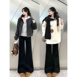 QIANCHANGNAAI | High Waist Loose Fleece Flare Denim