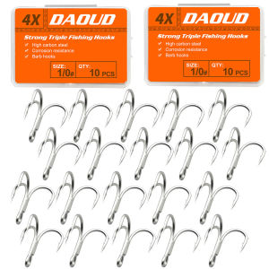 4X Fishing Treble Hook 20Pcs 8# 6# 4# 2# 1# 1/0 2/0 3/0 Triple Fishing Hooks for Big Game Trout Bluefish Salmon Kingfish Fishing