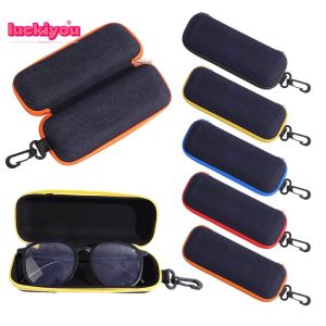 【Luckiyou】ốp Kính râm Dây Kéo Vải denim xách tay Thời trang Hộp bảo vệ kiểu móc chống áp lực EVA đơn giản