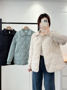 plus Size Winter Coat Warm Lightweight Pure Color Collar Diamond Pattern Womens Casual Loose Fit Long Sleeve Polyester Fiber