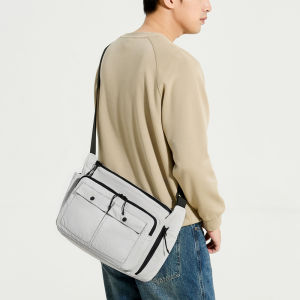 Mens Casual Crossbody Bag Single Shoulder Commuter Waterproof Nylon Purse Simple Business Bag for Youth Leisure Scenarios