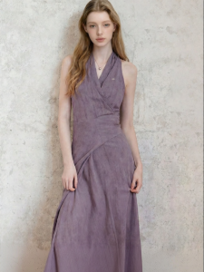 Purple Sleeveless V-Neck Slimming Summer Midi Dress
