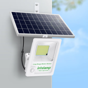 Intelamp Long Battery Life 12000mAh Solar Flood Light Outdoor With Super Large Solar Panel Two Motion Sensors For Wall Yard Farm