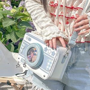 Summer Small Camera Bag Translucent Cute Versatile Crossbody Shoulder Bag Cartoon Design Casual Hard Shell Zipper Closure