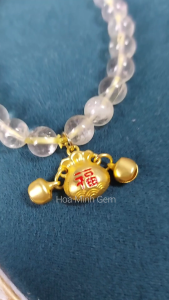 Vòng tay Thạch Anh vàng chanh Lemon Quartz size hạt 7.7 li phối charm treo túi tiền chữ Phúc may mắn bình an | Hoa Minh Gem