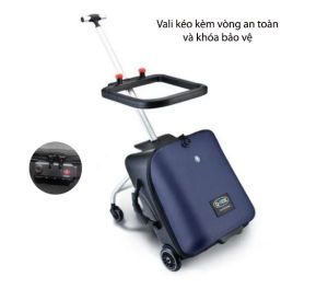 Vali kéo du lịch cho bé kiêm xe đẩy em bé có đai an toàn và khóa hải quan chắc chắn Vali cho bé ngồi chính hãng QBox