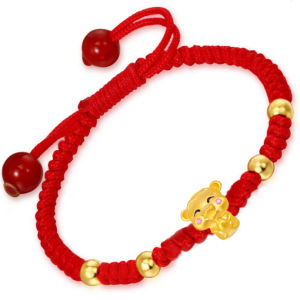 Gold Tiger Bracelet Womens Lucky Charm Zodiac Sign Red String Couples Cute Childrens Gift Alloy Jewelry Floral Pattern