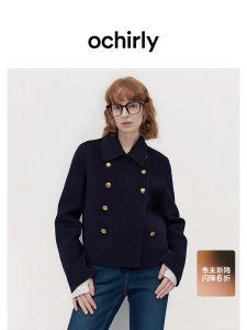 Och Woolen Double-sided Tweed Straight-leg Short Jacket Long Coat Retro Autumn Winter Womens Fashion Outerwear