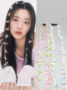 Colorful Silk Yarn Hair Rope for Women with Heart-Shaped Lace Flower Print Perfect for Aging Reduction and Fashionable Styling