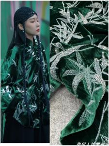 Heavy Embroidery Silk Velvet Fabric for Vest Coat Chinese Style Gold Silk Velvet Material Home Sponge Pad DIY Handcraft