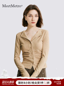 MeetMetro Womens Long Sleeve Slim Fit T-shirt Casual Style Base Layer Shirt V-neck Cotton Blend Elastic Fiber Spring Autumn