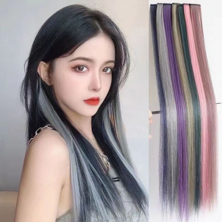 Color hanging ear dye wig piece female long hair highlight dyed