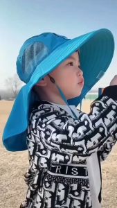 Sun Hat For Baby Summer Cap Kids Fisherman Hat Summer Sunscreen Big Brim Anti-Ultraviolet Breathable UV Protection Beach Hat Outdoor Sunshade With Whistle Quick-Drying Breathable