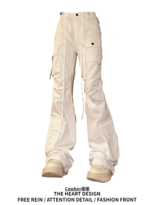 American-Style White Cargo Jeans Womens Fall and Winter New Design Sense High Waist Loose Slim Fit Casual Pants Tide