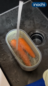 Inochi Hokkaido BPA-Free Plastic Oval Vegetable Storage Container | Airtight Food Organizer with Drainage Mesh