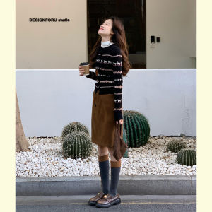 SHANGSHA | Stylish and Dignified Black Knit Suit Dress