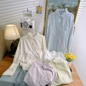 เสื้อเชิ้ตแขนยาวทรงหลวมสไตล์ลำลอง ผ้าฝ้ายซักได้ ปกโลหะ กระเป๋า กระดุมแถวยาว ทรงหลวม ทรงตรง แฟชั่นฤดูใบไม้ร่วง