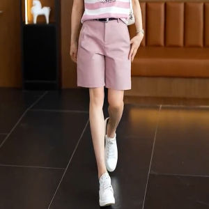 White Ice Silk Suit Shorts Womens Summer Thin High Waist Loose Wide Leg Slimming Casual Straight Five-Quarter Pants