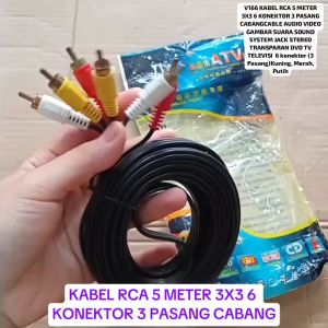 V166 ORI KABEL RCA 5M HITAM 3 TO 3 3X3 CABANG 3IN1 5 M METER CABEL CABLE AUDIO VIDEO GAMBAR SUARA SO
