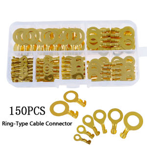 150pcs Ring Terminal Copper Terminal Connerctor Kit 3.2-10.2mm Non-Insulated Ring Lugs Crimp Cable Connector