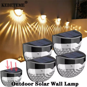 KEBETEME 2Pcs LED Solar Lights Outdoor Solar Wall Lamp Waterproof Honeycomb Lighting for YardStairDrivewayPatioLawnGarden Decor