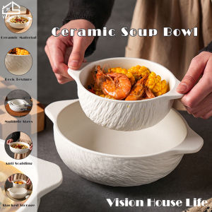 Vision ถ้วยซุปหูเซรามิกสองข้างชามสลัดในครัวเรือนชามก๋วยเตี๋ยวความจุมากชามอาหารเช้าทนอุณหภูมิสูง