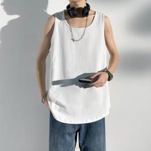 Pure Cotton Vest Mens Summer Loose Sleeveless T-shirt Boys Fitness Waistcoat American Short Sleeves Top Ins Trendy