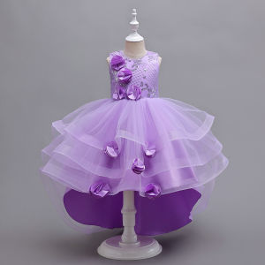 New PUrple Flower Girl Princess Tail Dress for 3 to 12 Year KID Birthday Party Dresses