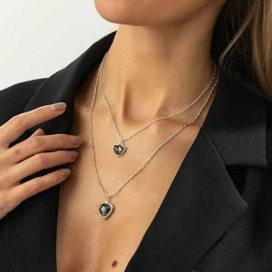 IngeSight.Z 2Styles New Exquisite Imitation Pearl Black Acrylic Rhinestone Love Heart Pendant Necklace Women Trend Charm Jewelry