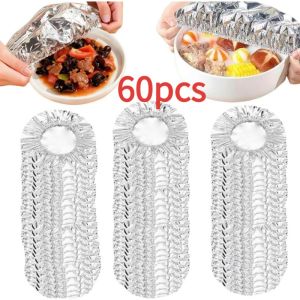 （Manila Ship) Reusable Washable Food‑Grade Aluminum Foil Heat Lid Flexible Multi‑Size Fit Bowl Dish Cover Heat Insulation Leak‑Resistant Food Preservation for Oven Takeaway Picnic Household Commercial Kitchen 10‑100Pcs Portable Tin Foil Food Wrap Cover