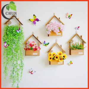 Giỏ hoa lẵng hoa lụa treo tường hình ngôi nhà nhiều mẫu chất liệu gỗ thông tự nhiên
