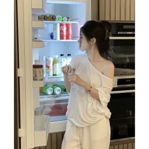 Áo Thun Dài Tay Màu Trắng Hở Vai Mùa Hè Thường Ngày Cơ Bản Cho Nữ Áo Thun Nữ Cổ Chữ V Tay Dài Thường Ngày Mùa Hè