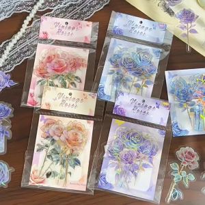 4 PACKS 10 Pcs/pack Vintage Rose Hand Account Stickers Flower Stickers Hot Stamping Rose Decorative Stickers