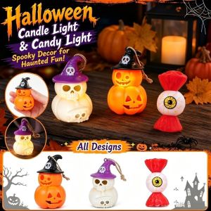 3Pcs Halloween Witch Jack-o’ Lantern Ghost Night Lights Ghost Festival Scary Eyeballs Skeletons Whimsical Tabletop Decorations