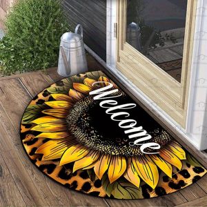 VIKAMA Daisy Bee Semi-Circle Doormat Non-Slip Indoor Outdoor Rug Water Absorbent Entrance Mat for Garden Home Decor