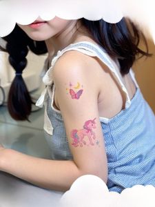 Childrens Cartoon Unicorns Shiny Powder Tattoo Stickers Cute Little Horse Rainbow Waterproof Long-lasting Washable Girls Arm