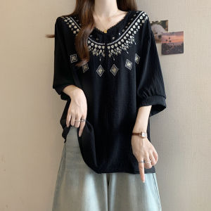 AIYITI | Embroidered Loose-Fitting Shirt Summer