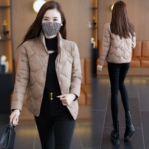 Áo Khoác Cotton Lông Vũ Nhẹ Ấm Áp Mùa Đông 2025 Phong Cách Mới Cho Nữ Cỡ Nhỏ Ngắn Áo Khoác Cotton Dài Tay Cổ Đứng