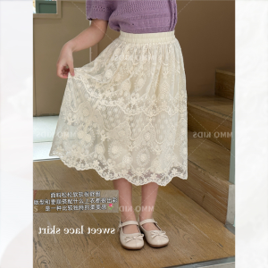 French Style Lace A-Line Skirt for Girls Autumn New Style Children Slimming Casual Half-length Skirt Princess Style Polyester