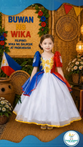 Buwan ng Wika Modern Traditional Philippine Flag Filipiniana Cinderella Gown for Kids Cultural School Events United Nation