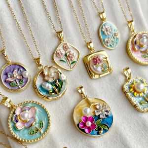 316L Stainless Steel Colorful Drop Oil Flower Heart Irregular Necklace For Women Girls Vintage French Delicate Jewelry Gifts