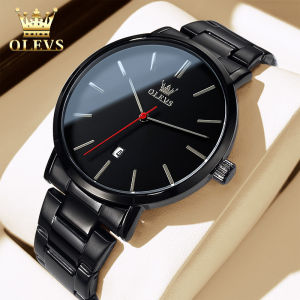 OLEVS Jam Tangan Pria Anti Air Original Cowok Terbaru Mewah Luxury Stainless Steel Hitam Watch Men