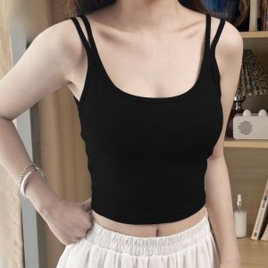 MIANXIANZHI | White Double Strap Backless Bra Camisole Women Summer Inner Wear With Chest Pad Beautiful Back One Piece Vest Cotton Prophesy