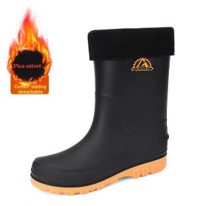 New velvet kitchen fishing waterproof rubber shoes fashion water shoes outdoor non-slip tube mens rubber waterproof shoes