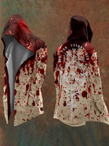 2025 New Arrival: Mens Spring/Fall Abstract Cosmic Retro Print 3D Digital Print Oversized Hooded Trench Coat