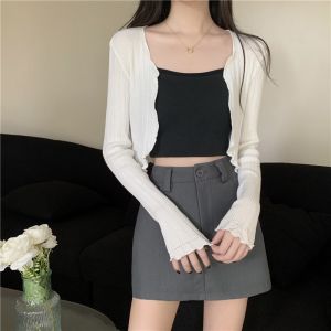 Korean Style Pure Desire Wood Grain Edge Knitted Cardigan Womens Spring Autumn Short Design Sense Niche Top Coat Ins