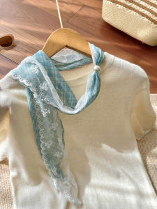 XUELINLU | Lace Patchwork Long Striped Scarf Fashion Plaid Decorative Neck & Headband